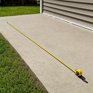 Tape measure across a concrete slab ready for a patio